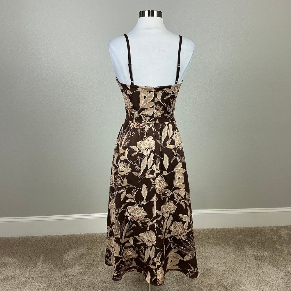 Dress the Population Women's Cocktail Dress Size XS Brown Floral A-Line Midi - Picture 7 of 12